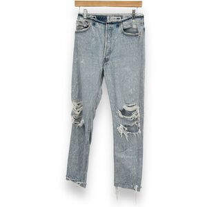 Re/done Levi’s 100% Cotton Light Wash Distressed Buttons Fly Straight Jeans 24